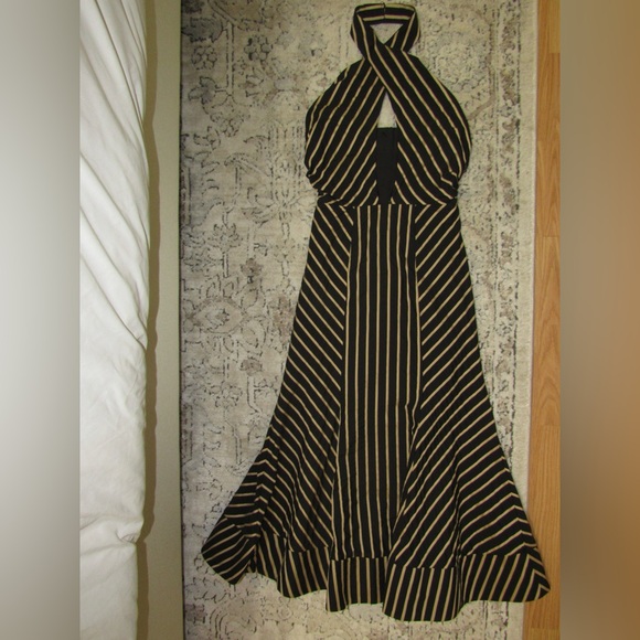 NWT C/MEO Collective High as Hope Midi Dress in Black Stripe - Picture 2 of 13